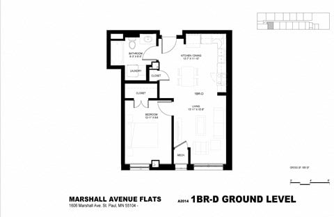 Floor plan for 1 bed, 1 bath, 548 sqft